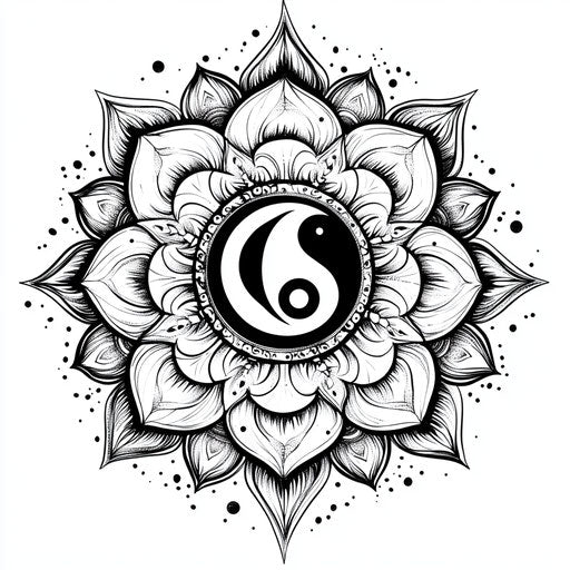 Flat tattoo sketch with yin-yang symbol on white background