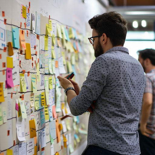 Pictures of finance with a fintech startup brainstorming session