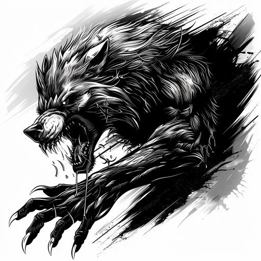 Sharp flat tattoo sketch of a werewolf with edgy lines