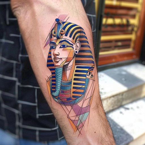 Tranquil tattoo sketch of a pharaoh in soft pastel hues