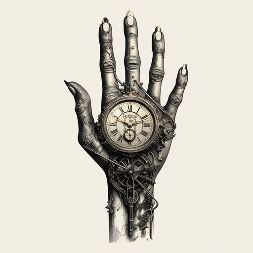 Abstract hand on a clock, macabre style illustration