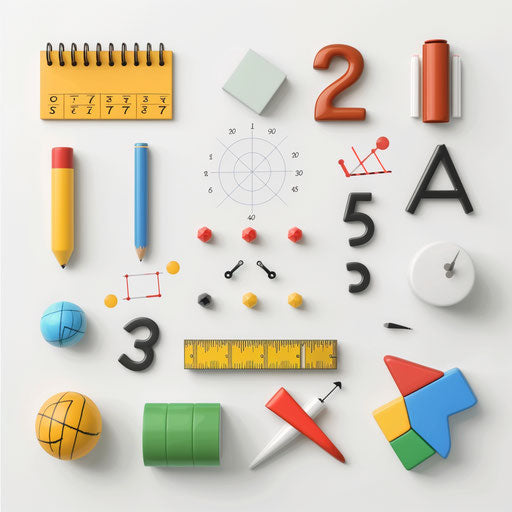 Realistic math clipart on flat white background