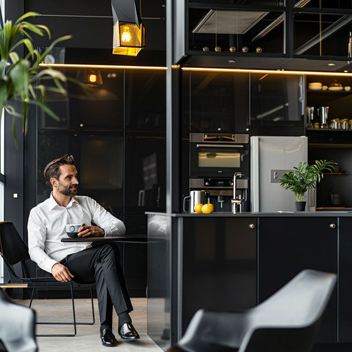 Coffee break for a businessman in a stylish kitchen