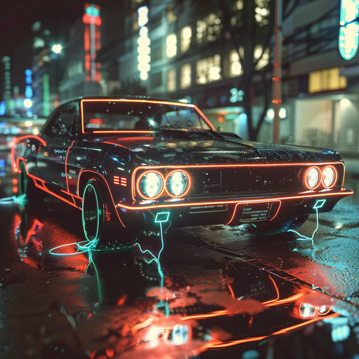 1967 Chevy Bel Air with cyberpunk aesthetic