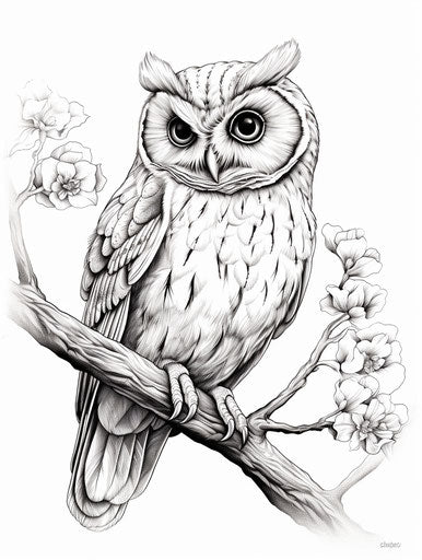 Owl on branch clean ink style 3:4