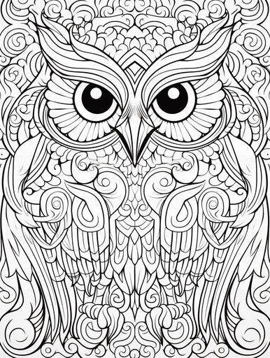 Owl with large eyes, soft color variations, stencils, security camera