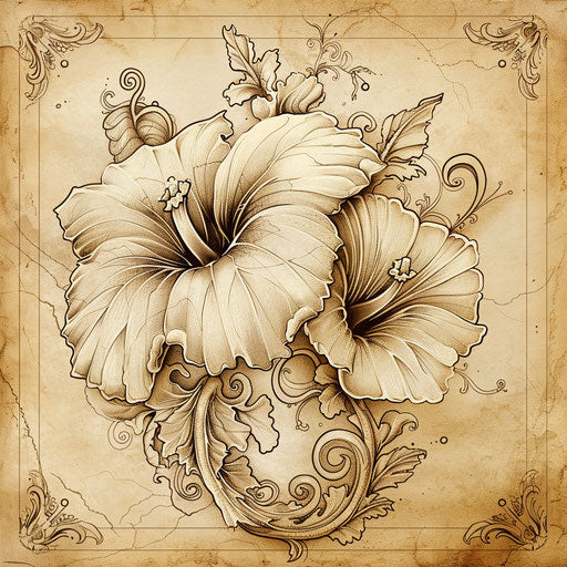 Vintage morning glory tattoo sketch with sepia tones