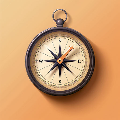 Realistic compass clipart on sunset orange background