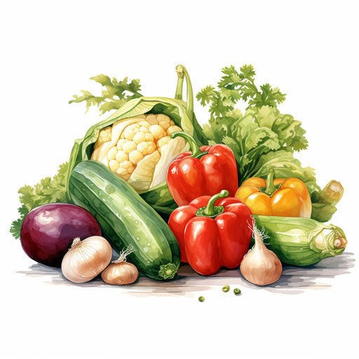 Vegetables clipart in the style of Oil painting, on a white background