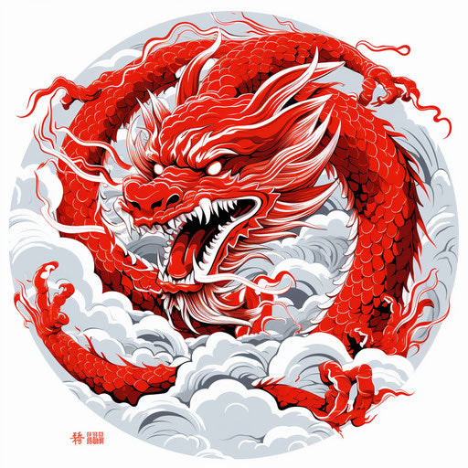 Red dragon in layered stencil style