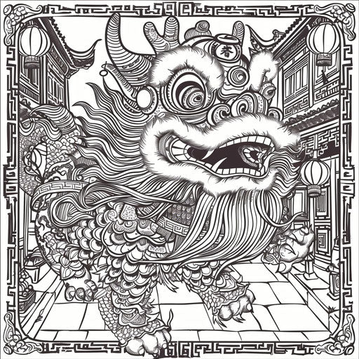 A festive dragon dancing in the streets for Chinese New Year.