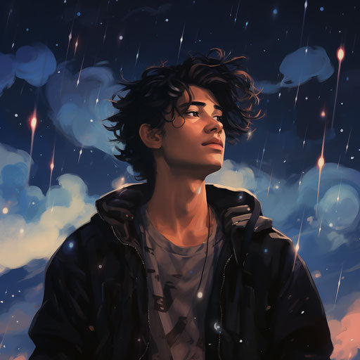 Person standing outside at night with hair in their face