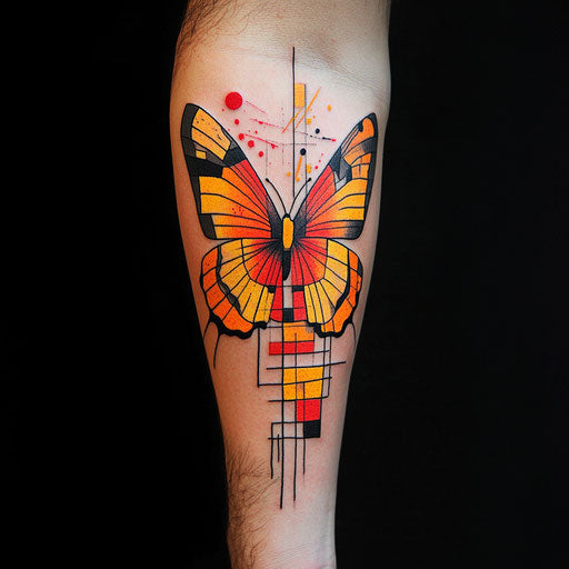 Butterfly tattoo men on the forearm with abstract geometry