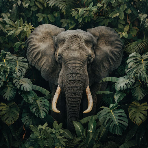 Elephant's journey through dense jungle foliage