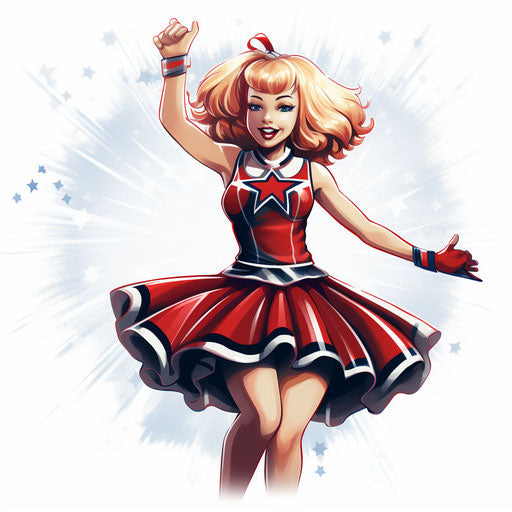 Cheerleader clipart in the style of Chiaroscuro Art, on a white background