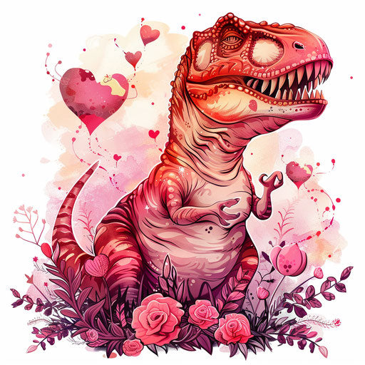 Romantic flat tattoo sketch of a T. rex with heart-shaped scales