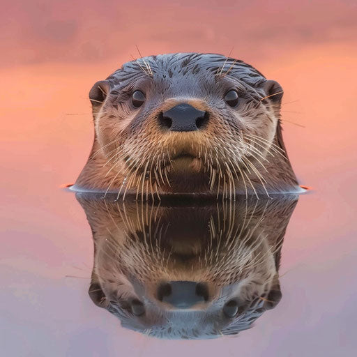 Perfect reflection of an otter in the calm waters of dawn