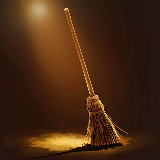 Broom clipart in photo realistic style with a flat random background, ethereal glow and soft edges