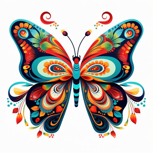 Colorful butterfly with patterns on white background