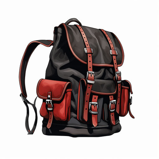 Backpack illustration in the style of Chiaroscuro Art, on white background