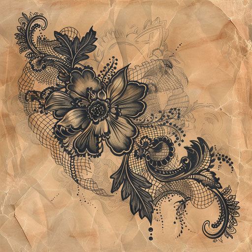 Vintage lace tattoo sketch with antique patterns and textures