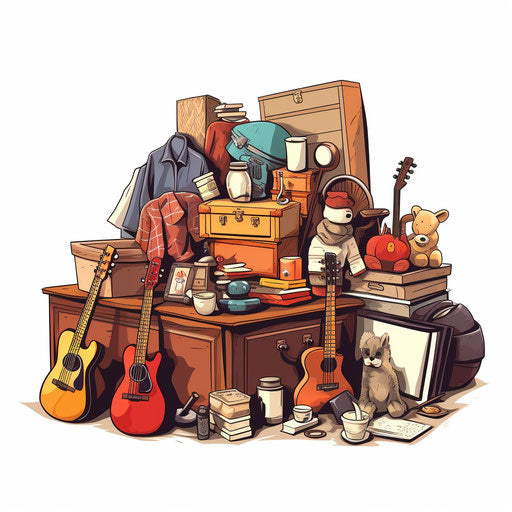 Garage sale in Chiaroscuro Art style on white background