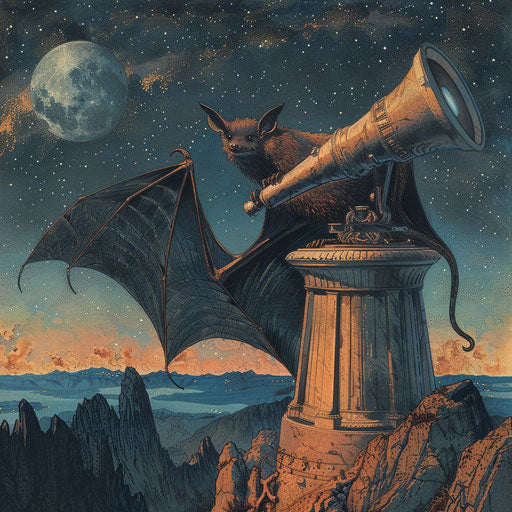 Bat observing stars from mountaintop observatory