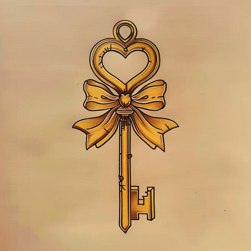 Golden key with heart-shaped bow