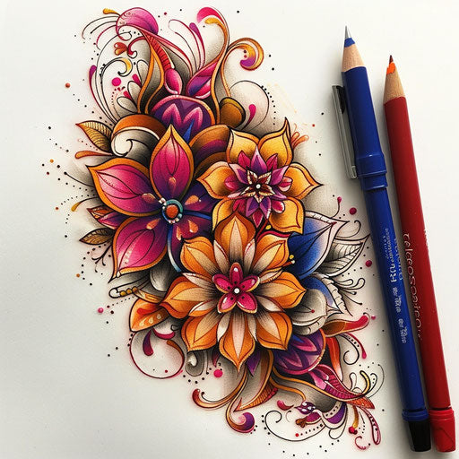 Neo-traditional tattoo sketch of summer henna designs