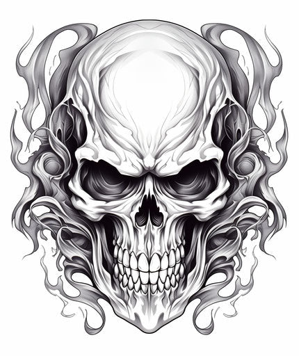 Tattooed skull isolated vector | price 1 credit $1, subtle shading style, graffiti-influenced, light gray silver, hd