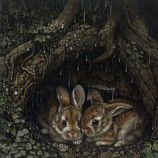 Bunnies snuggled in burrow during storm