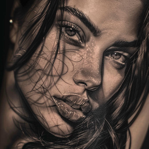Realistic black and gray small portraits tattoos