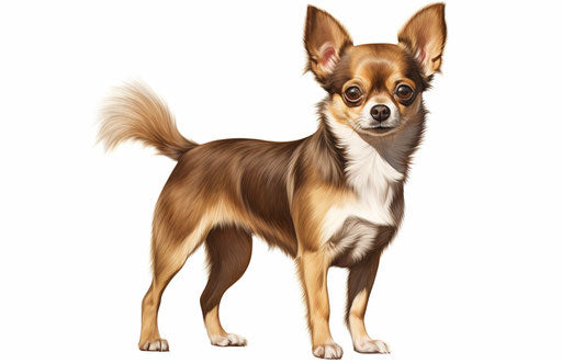 Chihuahua on white background, light maroon and dark gold style
