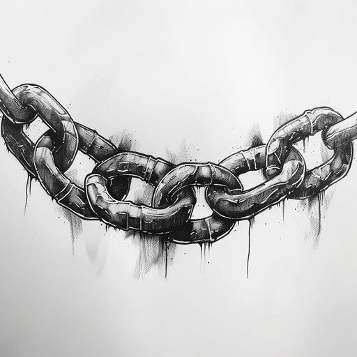 Black and grey chain tattoo design, with realistic shading