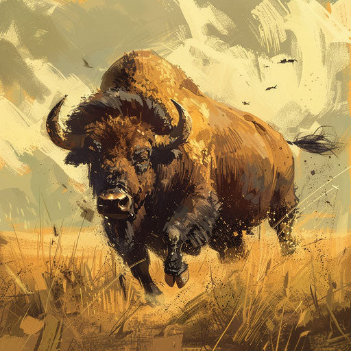 Buffalo in an artistic scene with expressive brushstrokes in the style of Aaron Blaise