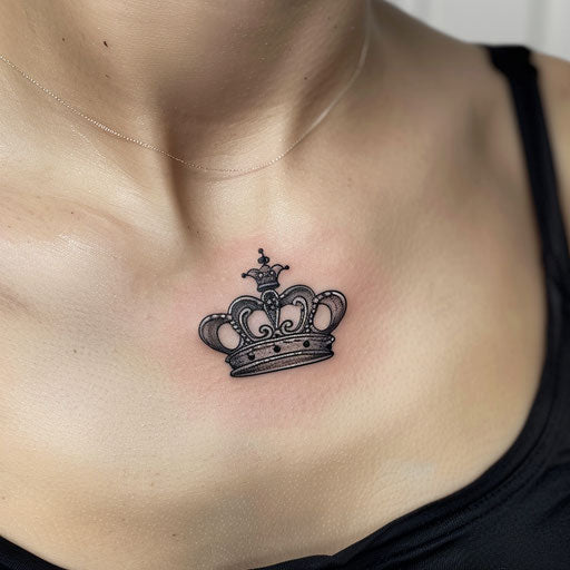 Simple crown tattoo on collarbone