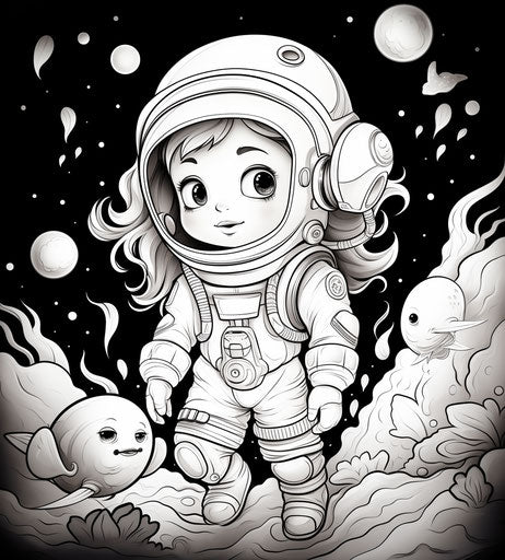 Astronaut coloring page, free space art style