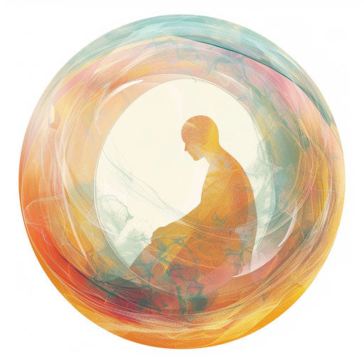Human figure in a bubble of protection