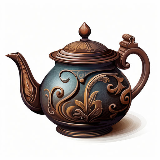 Teapot illustration in the style of Chiaroscuro Art, on white background