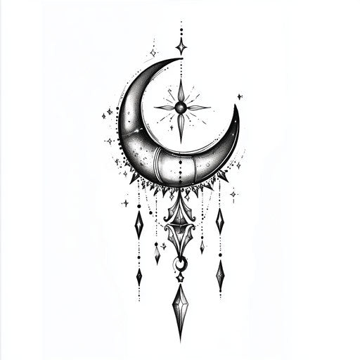 Artistic flat thigh tattoo with celestial theme