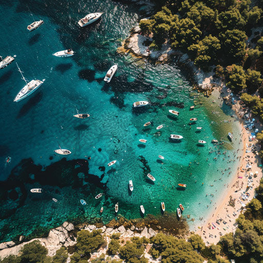 Vibrant coastline of Hvar Beach aerial view