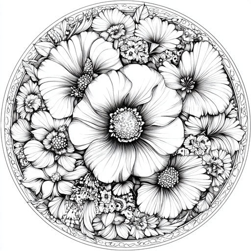 Flower mandala with tranquil countryside themes
