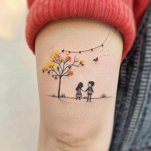 Cute small tattoos in the style of Humberto Ramos with dynamic scenes