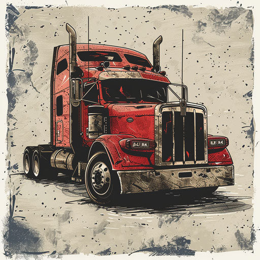 Hand-drawn trucking logo with a rustic background and artistic elements