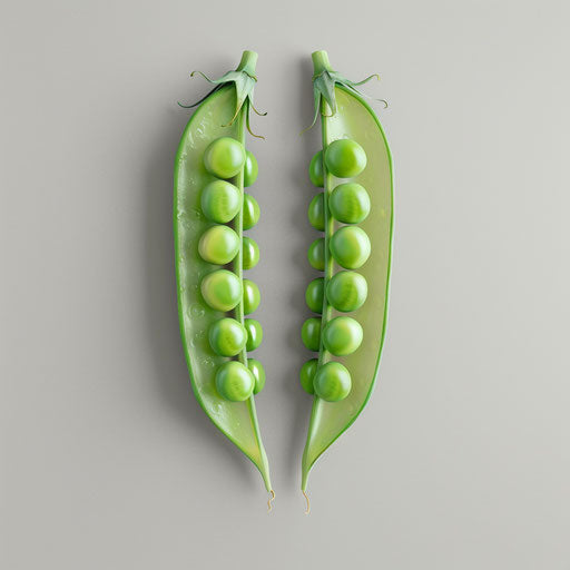 Realistic peas clipart on flat white background, high contrast and soft shadows