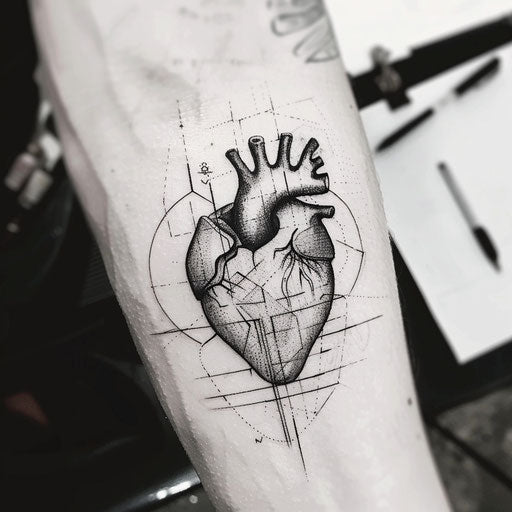 Minimalist black heart with geometric shapes and bold lines