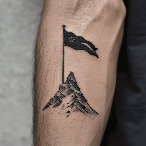 Tattoo sketch of black flag on mountain peak