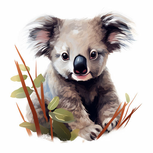 Koala clipart in the style of Chiaroscuro Art, on white background