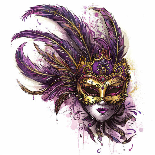 Festive tattoo sketch of a masquerade mask with feathers and glitter