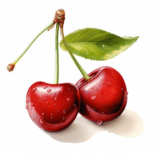 Illustration of cherries in the style of Oil painting, on white background